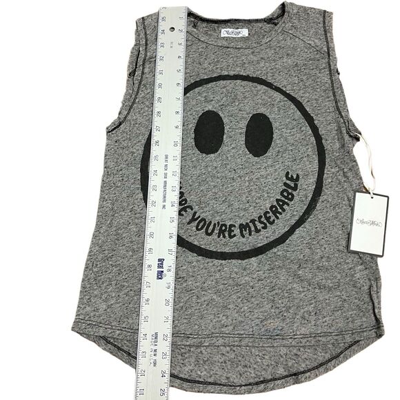 Lauren Moshi Smiley Face Graphic Tank | Women’s XS | Gray Muscle Tee - Picture 3 of 6